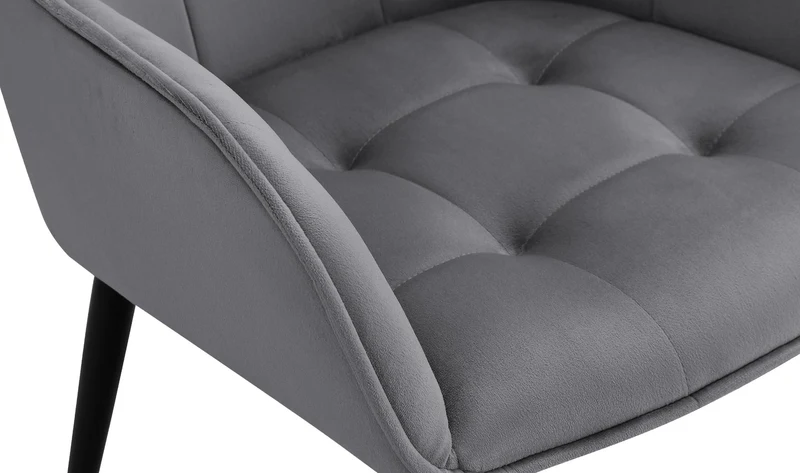 Chaise de salle à manger x1 avec accoudoirs en velours gris foncé capitonné cadre métal noir 10_0007193