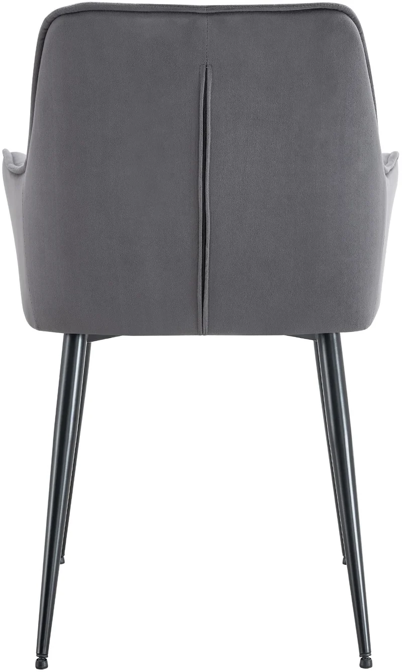 Chaise de salle à manger x1 avec accoudoirs en velours gris foncé capitonné cadre métal noir 10_0007193