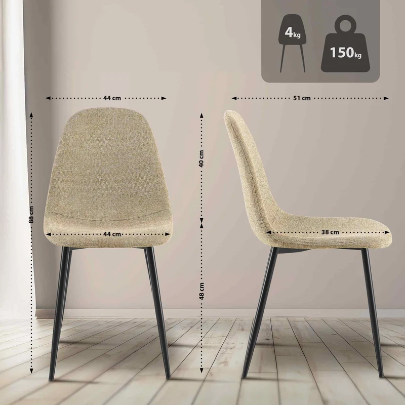 Chaise de salle à manger x1 confort rembourré & design moderne en tissu taupe cadre en métal noir 10_0007167