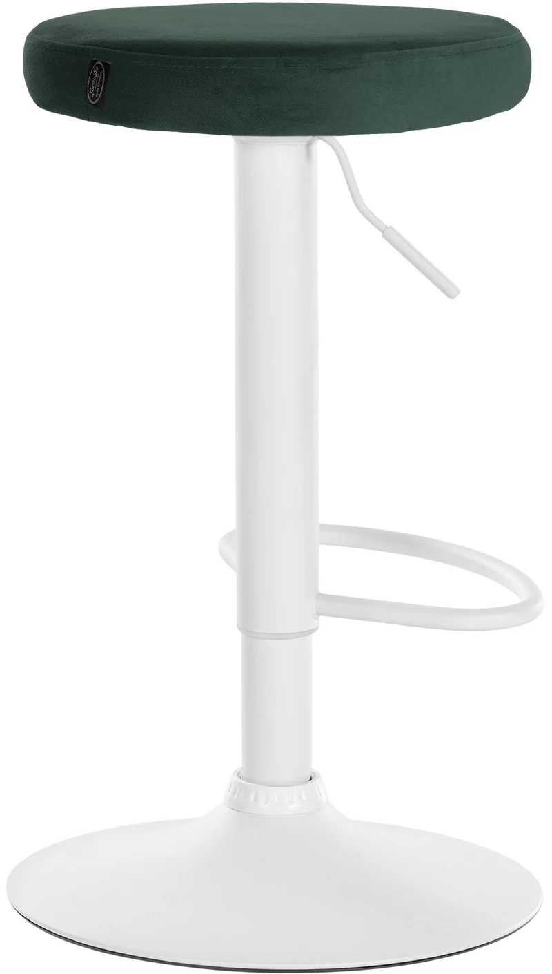 Tabouret de bar x1 design simple hauteur réglable revêtement en velours vert pieds en métal blanc 10_0005358
