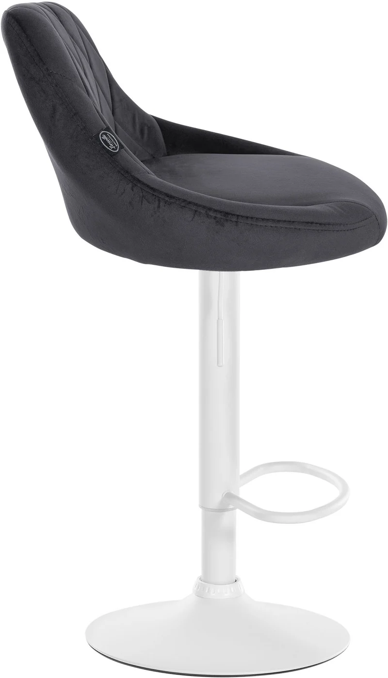 Tabouret de bar en velours gris foncé coutures décoratives pivotant support métal blanc TDB10657