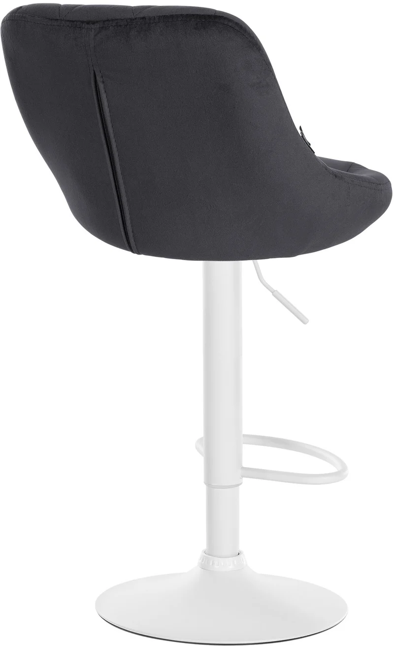 Tabouret de bar en velours gris foncé coutures décoratives pivotant support métal blanc TDB10657