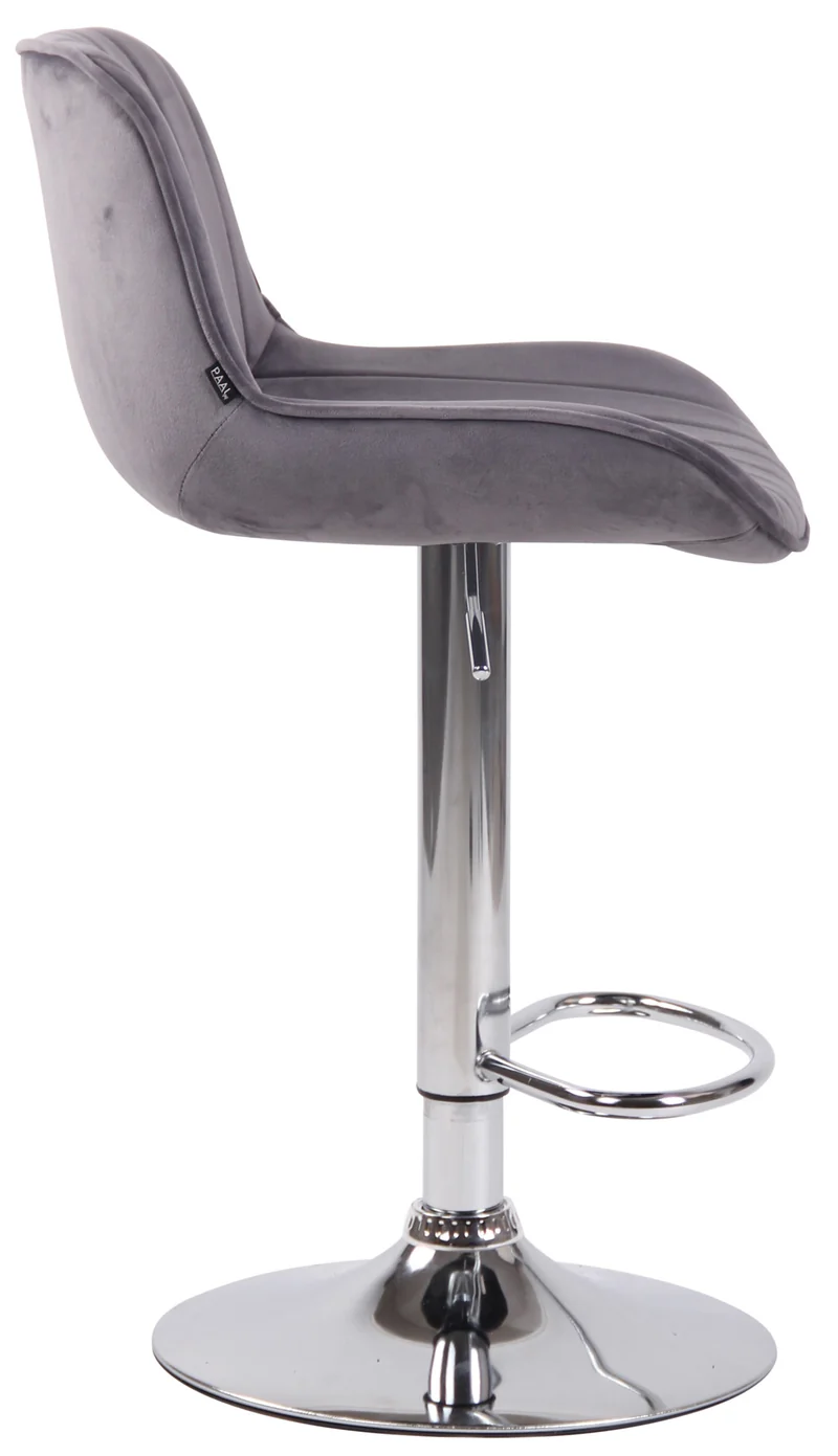 Tabouret de bar chaise haute x1 en velours gris foncé coutures verticales support en métal chromé 10_0005106