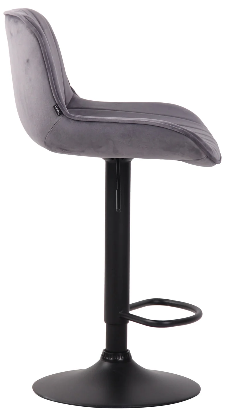 Tabouret de bar chaise haute x1 en velours gris foncé coutures verticales support en métal noir 10_0005112