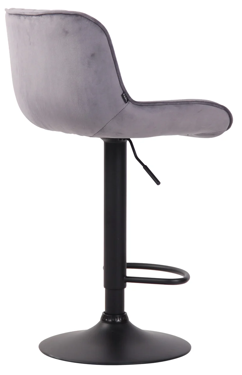 Tabouret de bar chaise haute x1 en velours gris foncé coutures verticales support en métal noir 10_0005112