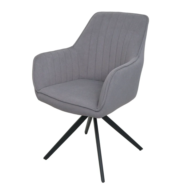 Lot de 6 chaises de salle à manger avec accoudoirs siège rotatifs en tissu gris clair avec coutures décoratives 04_0007745