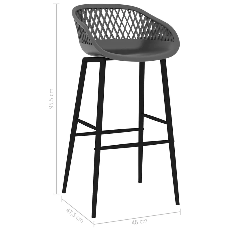 Tabourets de bar x2 chaises haute aspect de maille en PP gris et métal DEC029392