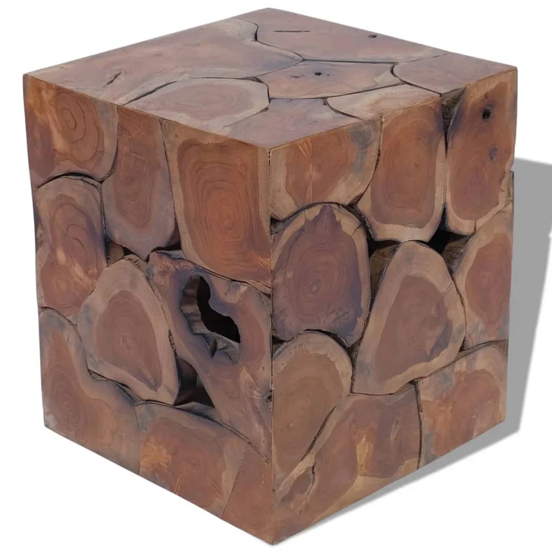 Set de 2 tabourets assise table basse repose-pied table d'appoint en teck massif brun DEC026414