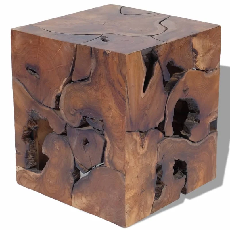 Set de 2 tabourets assise table basse repose-pied table d'appoint en teck massif brun DEC026414