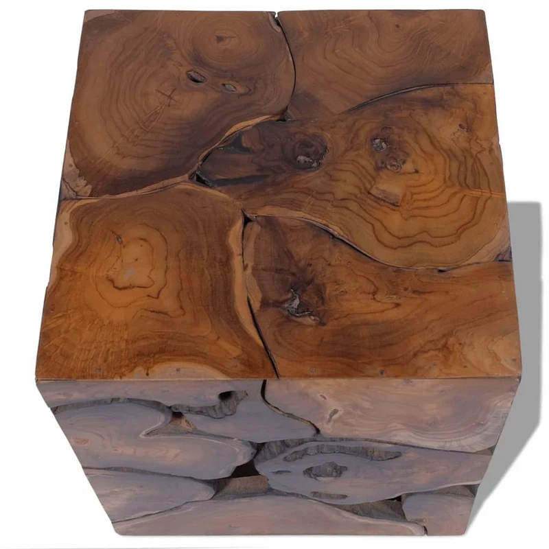 Set de 2 tabourets assise table basse repose-pied table d'appoint en teck massif brun DEC026414
