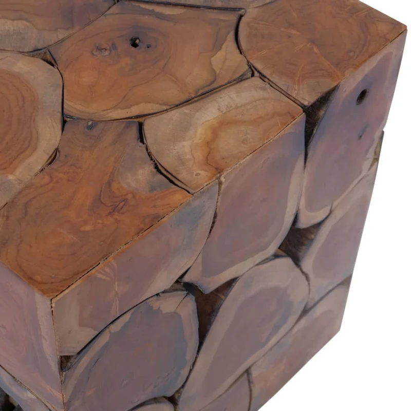 Set de 2 tabourets assise table basse repose-pied table d'appoint en teck massif brun DEC026414