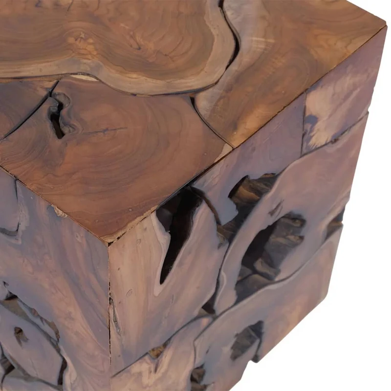 Set de 2 tabourets assise table basse repose-pied table d'appoint en teck massif brun DEC026414