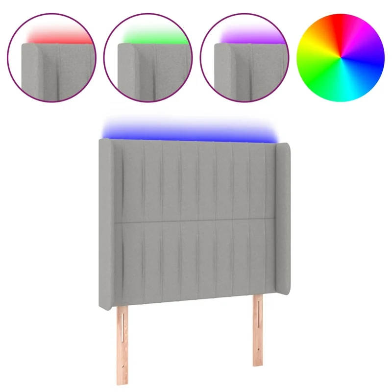 Tête de lit accessoire couchage chambre à coucher meuble à LED 93 x 16 x 118/128 cm tissu gris clair TDL0201228