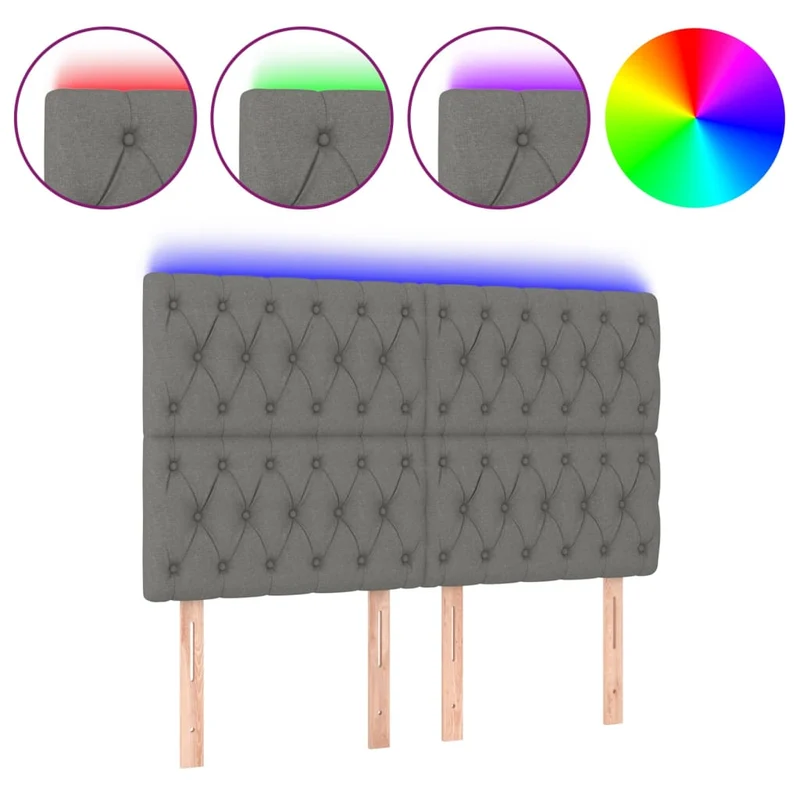 Tête de lit accessoire couchage chambre à coucher meuble à LED 160 x 7 x 118/128 cm tissu gris foncé TDL0201115