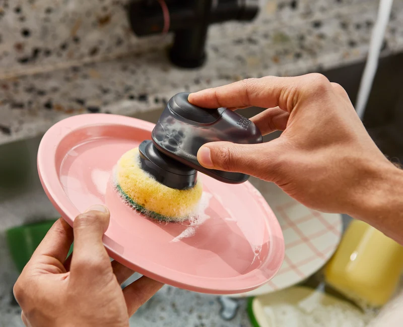 Brosse à Vaisselle à Paume avec Support Inox et 6 Têtes de Rechange SinkTech