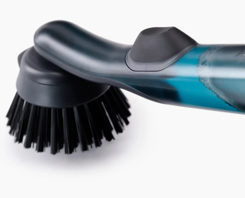 Brosse à Vaisselle et Distributeur de Savon avec Support Inox et 6 Têtes de Rechange