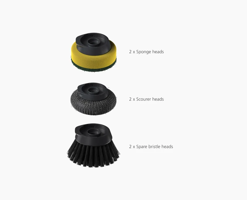 Brosse à Vaisselle et Distributeur de Savon avec Support Inox et 6 Têtes de Rechange