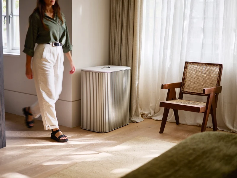 Panier à Linge Double Luxe Bambou Écru 90L Tota Twin Luxe