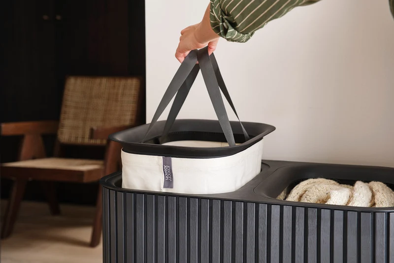 Panier à Linge Double Luxe Bambou Noir 90L Tota Twin Luxe