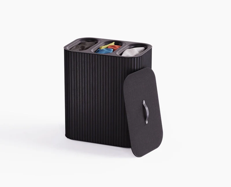 Panier à Linge Triple de Luxe Bambou Noir 90L Tota Trio Luxe