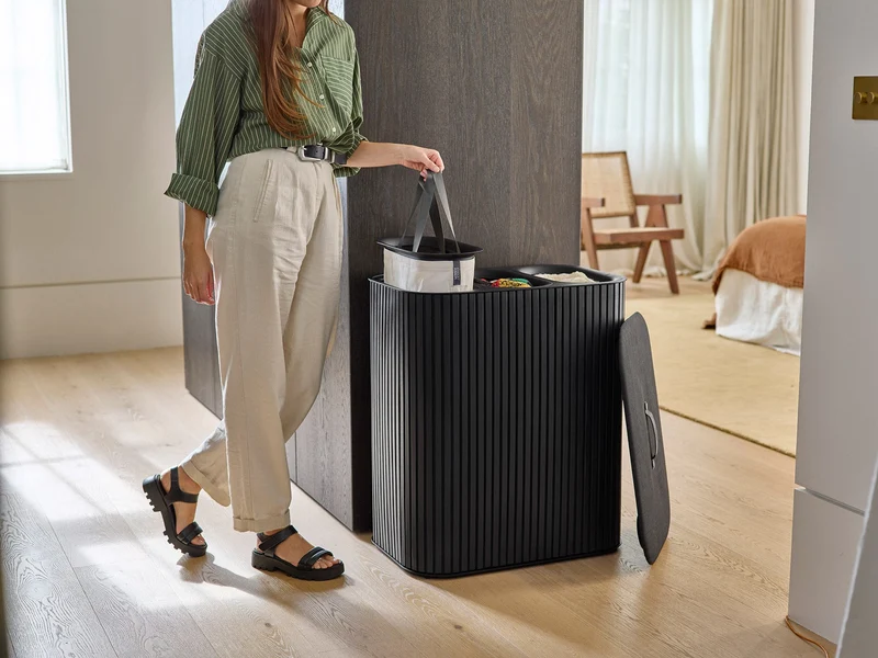 Panier à Linge Triple de Luxe Bambou Noir 90L Tota Trio Luxe