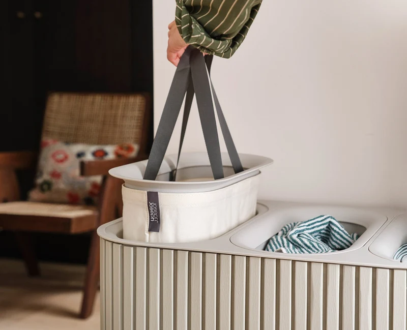 Panier à Linge Triple Luxe Bambou Écru 90L Tota Trio Luxe