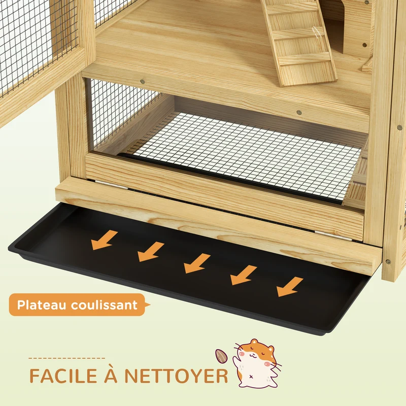 Cage pour hamsters et rongeurs 54 x 38 x 131 cm 5 niveaux plateau amovible salon et chambre rustique en bois naturel 21_0007984