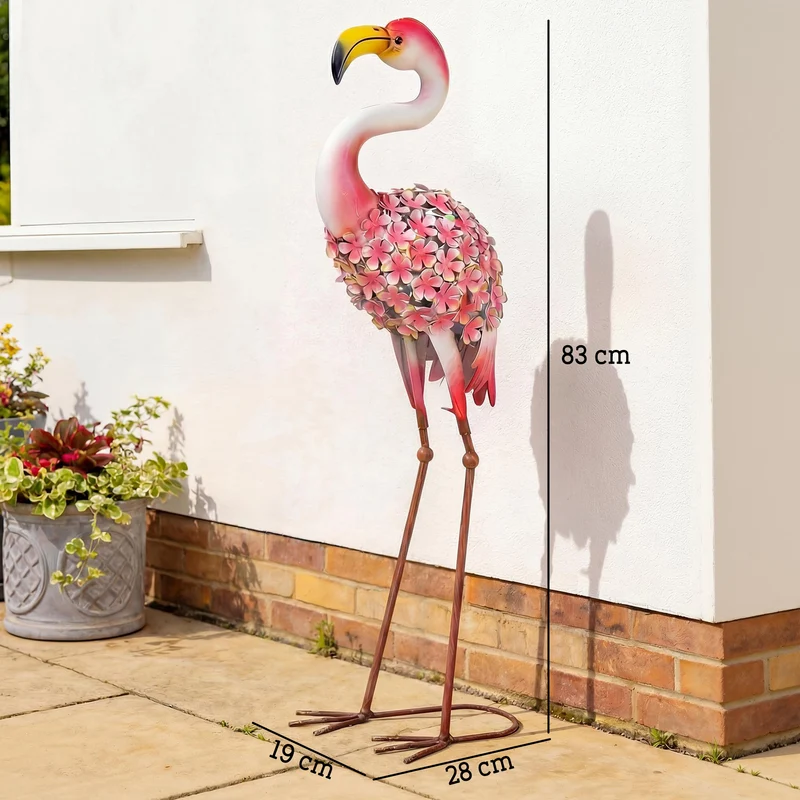 Statue de jardin flamant rose 28 x 19 x 83 cm résistante aux intempéries piquets de fixation décoratif en métal rouge 21_0005694