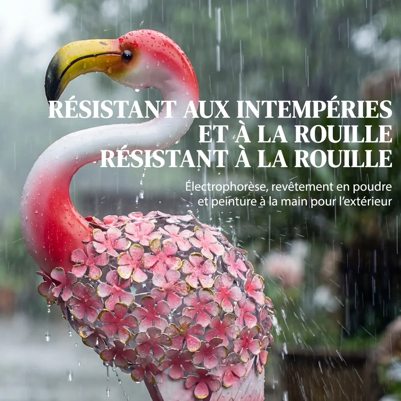 Statue de jardin flamant rose 28 x 19 x 83 cm résistante aux intempéries piquets de fixation décoratif en métal rouge 21_0005694