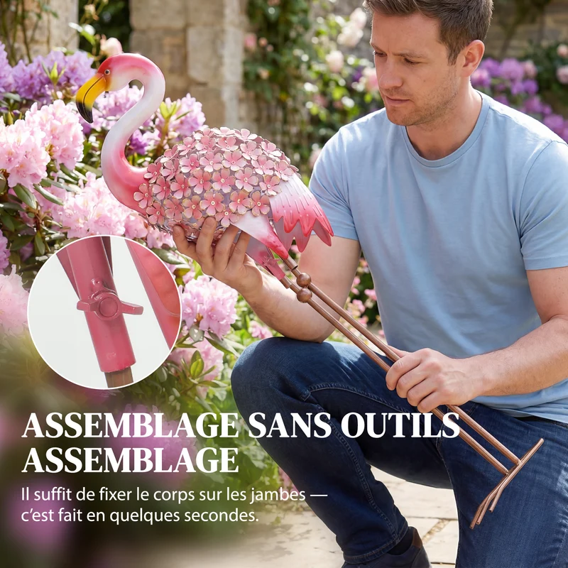 Statue de jardin flamant rose 28 x 19 x 83 cm résistante aux intempéries piquets de fixation décoratif en métal rouge 21_0005694
