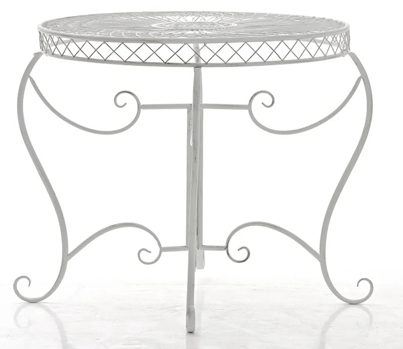 Table de jardin balcon terrasse design rustique hauteur 69 cm en métal blanc vieilli 10_0003053