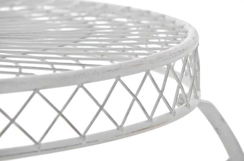 Table de jardin balcon terrasse design rustique hauteur 69 cm en métal blanc vieilli 10_0003053
