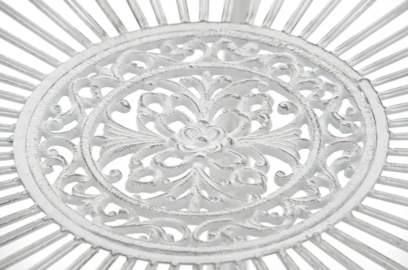 Table de jardin balcon terrasse design rustique hauteur 69 cm en métal blanc vieilli 10_0003053