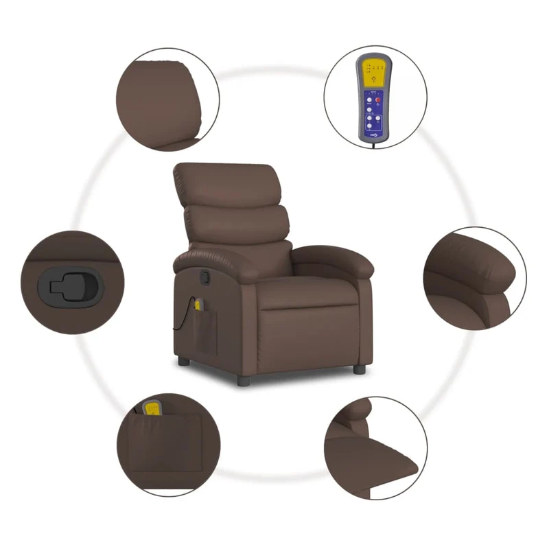 Fauteuil de relaxation TV fonction massage inclinable 6 points de massage en PVC marron DEC027005