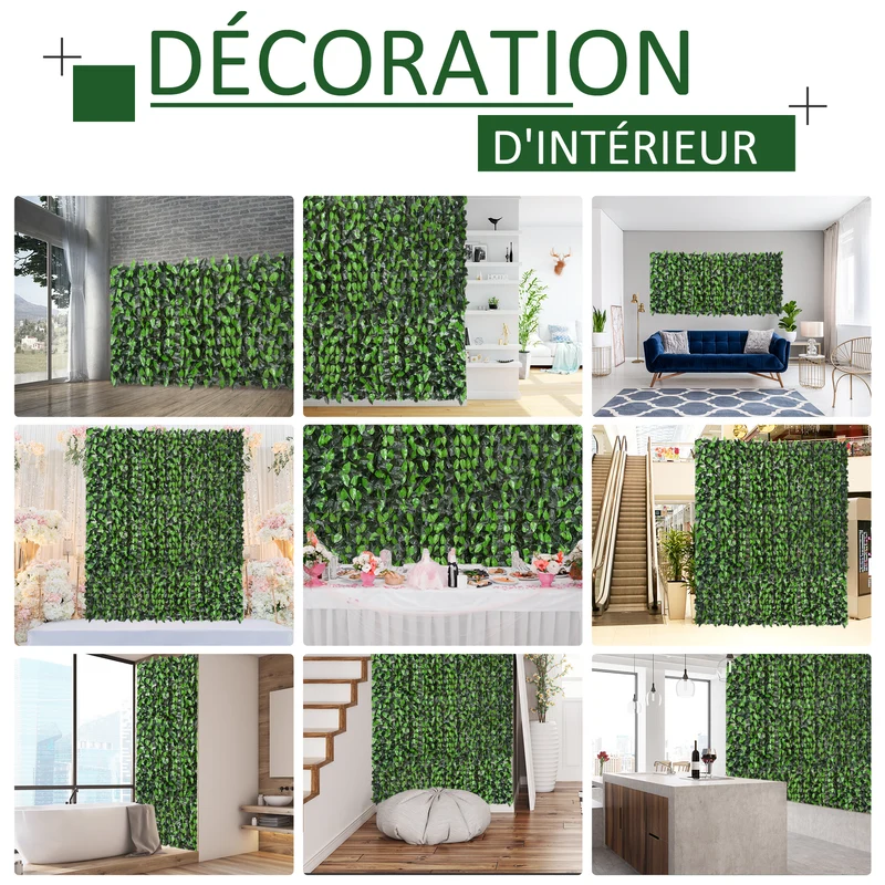 Haie artificielle brise-vue pour jardin terrasse 300 x 100 cm intimité optimale feuillage réaliste tendance en pe vert 21_0003933