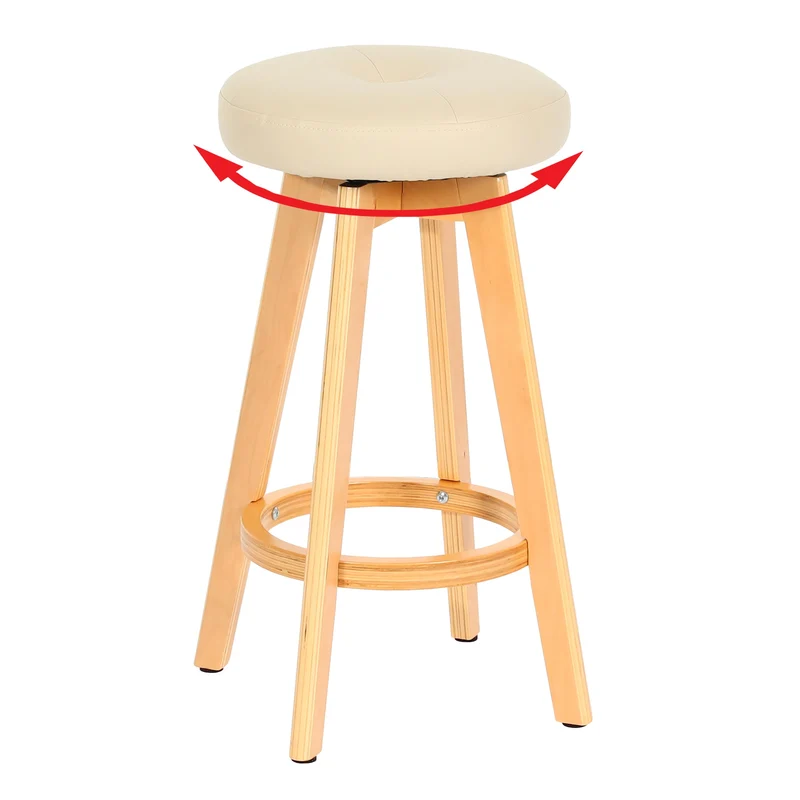 Tabouret de bar x1 pivotant 360° en PVC crème pieds en bois clair 04_0008594