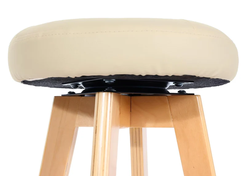 Tabouret de bar x1 pivotant 360° en PVC crème pieds en bois clair 04_0008594