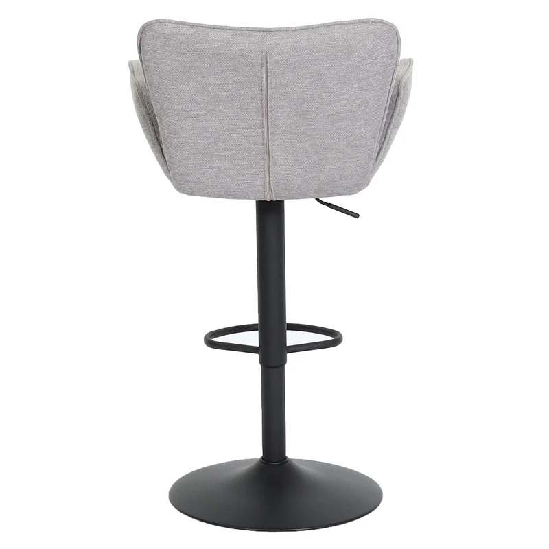 Lot de 2 tabourets de bar Tissu gris clair – Structure en fer noir – Accoudoirs – Repose-pieds – Pivotants à 360° – Réglables en hauteur 04_0007466