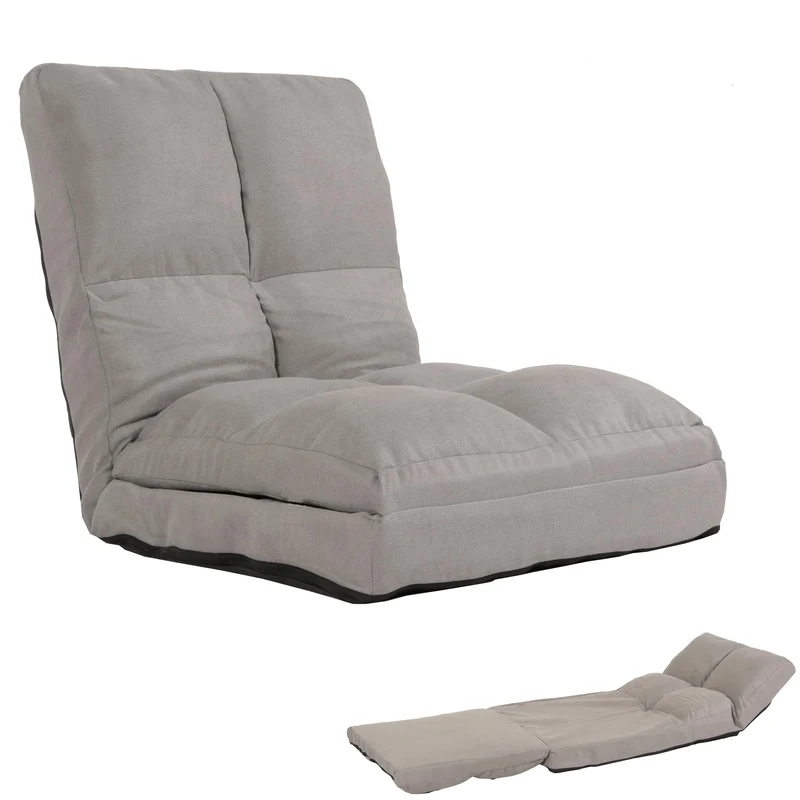 Fauteuil de sol pliant avec fonction lit cadre en acier revêtement en velours gris clair 04_0006372