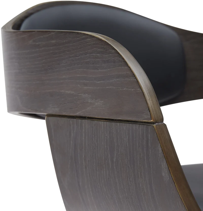 Set de 2 tabourets de bar chaises hautes pieds trompette en métal noir assise en bois gris et similicuir noir TDB10765