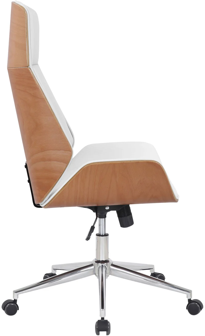 Fauteuil de bureau dossier haut avec roulettes synthétique blanc et bois clair hauteur réglable BUR10459