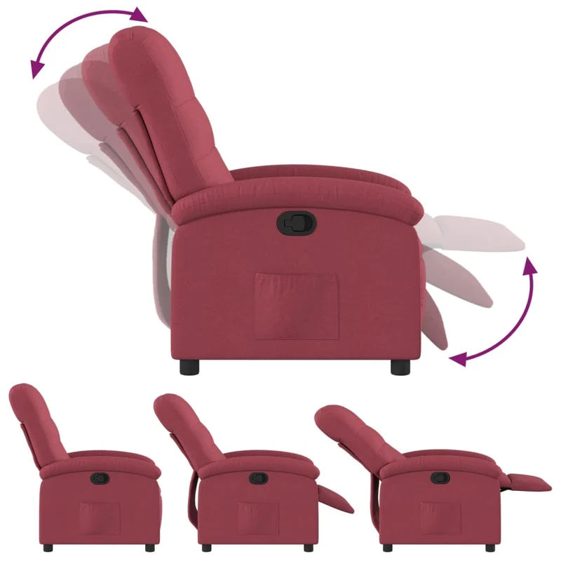 Fauteuil relax TV rembourrage confortable fonction d'inclinaison manuelle en tissu rouge DEC028142