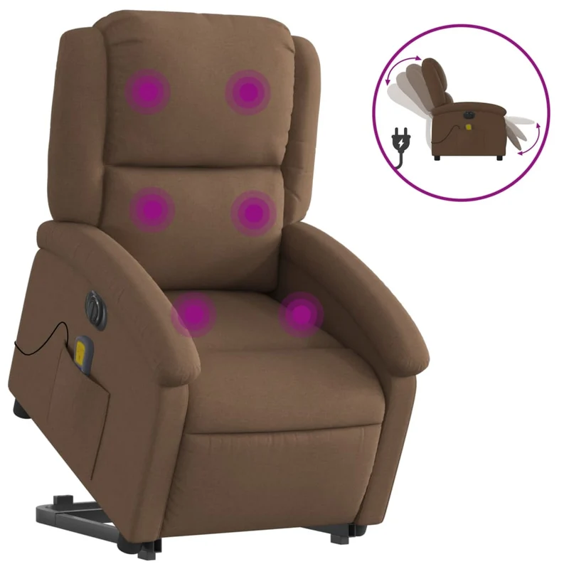 Fauteuil de relaxation fonction massage et inclinable levage électrique en tissu marron DEC027785