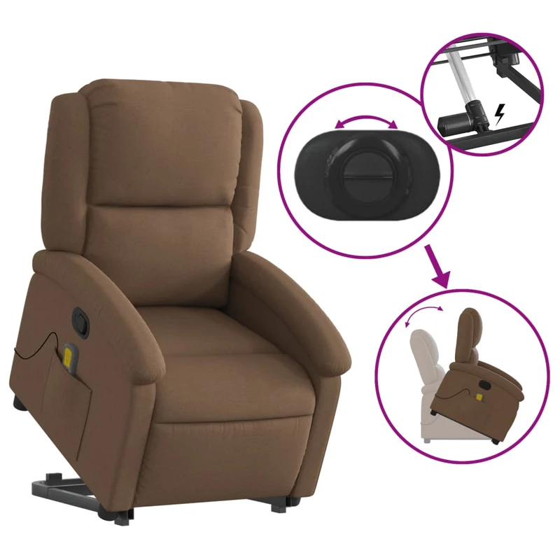 Fauteuil de relaxation TV fonction massage inclinable levage électrique en tissu marron DEC027014