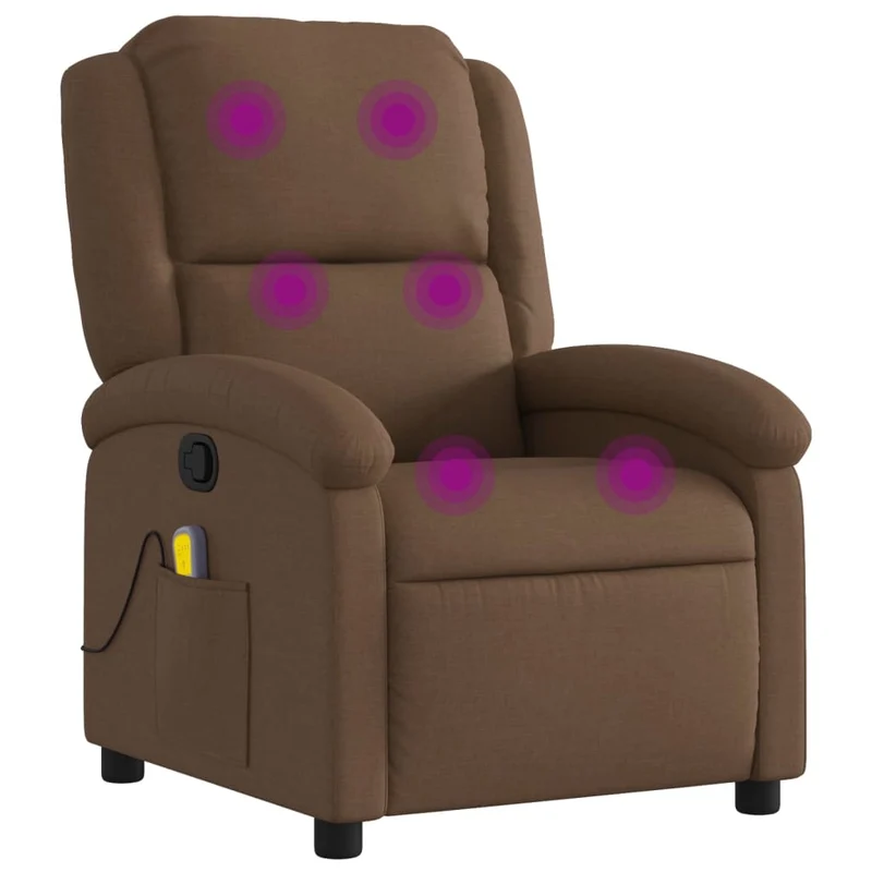 Fauteuil de relaxation TV fonction massage inclinable 6 points de massage en tissu marron DEC027006