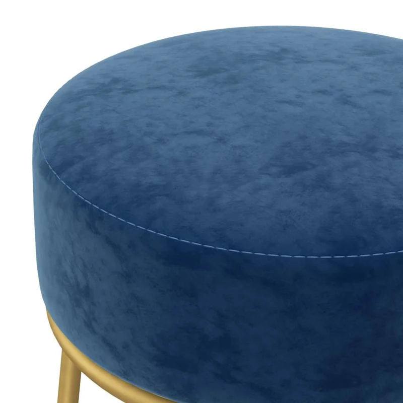 Tabouret assise forme ronde en velours bleu et fer doré DEC026370