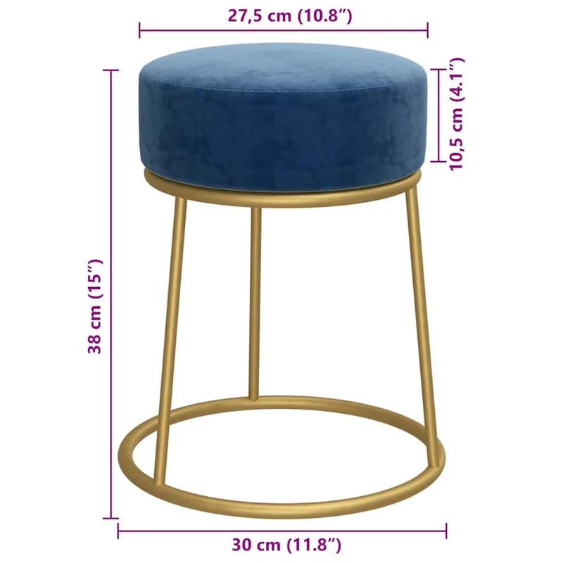 Tabouret assise forme ronde en velours bleu et fer doré DEC026370