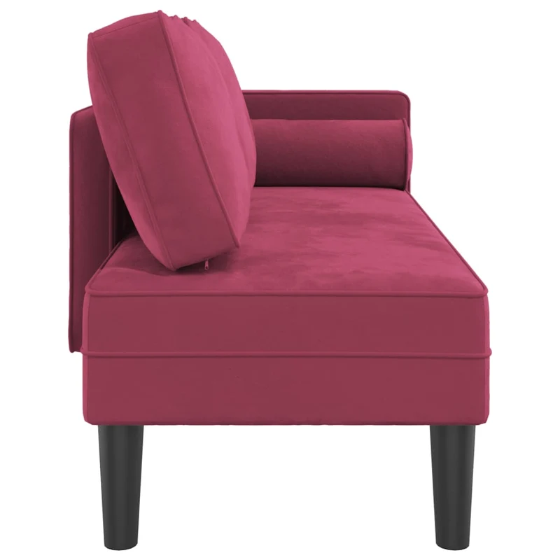 Méridienne chaise longue pour intérieur avec coussins en velours rouge bordeaux DEC026099