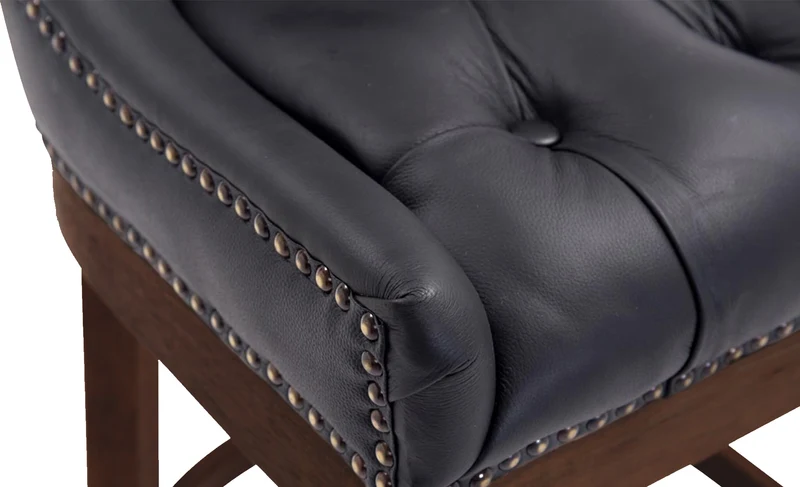 Tabouret de bar x1 avec assise en cuir véritable bois véritable cuir noir 10_0005053