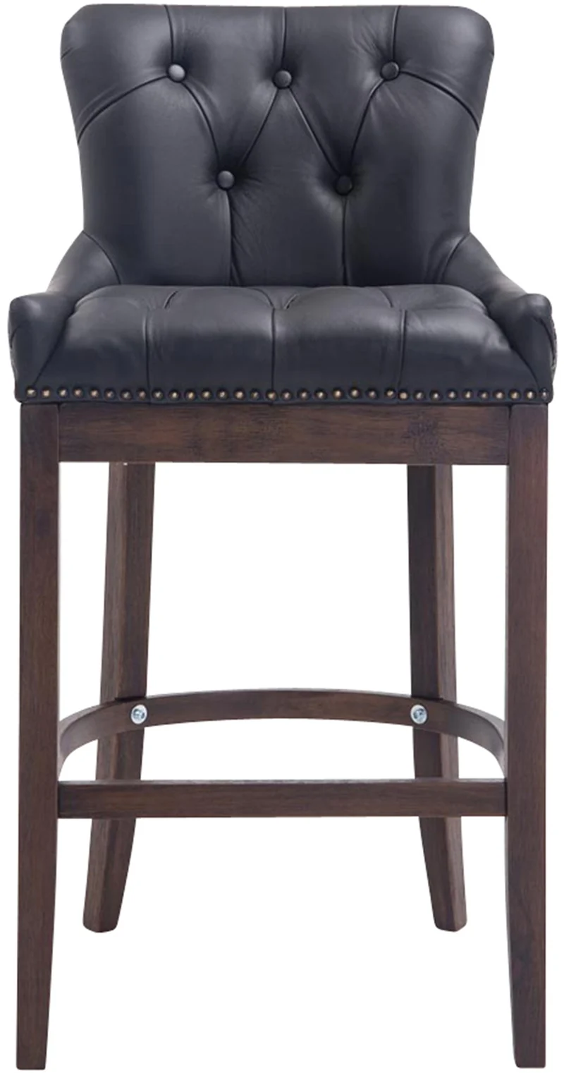 Tabouret de bar x1 avec assise en cuir véritable bois véritable cuir noir 10_0005053